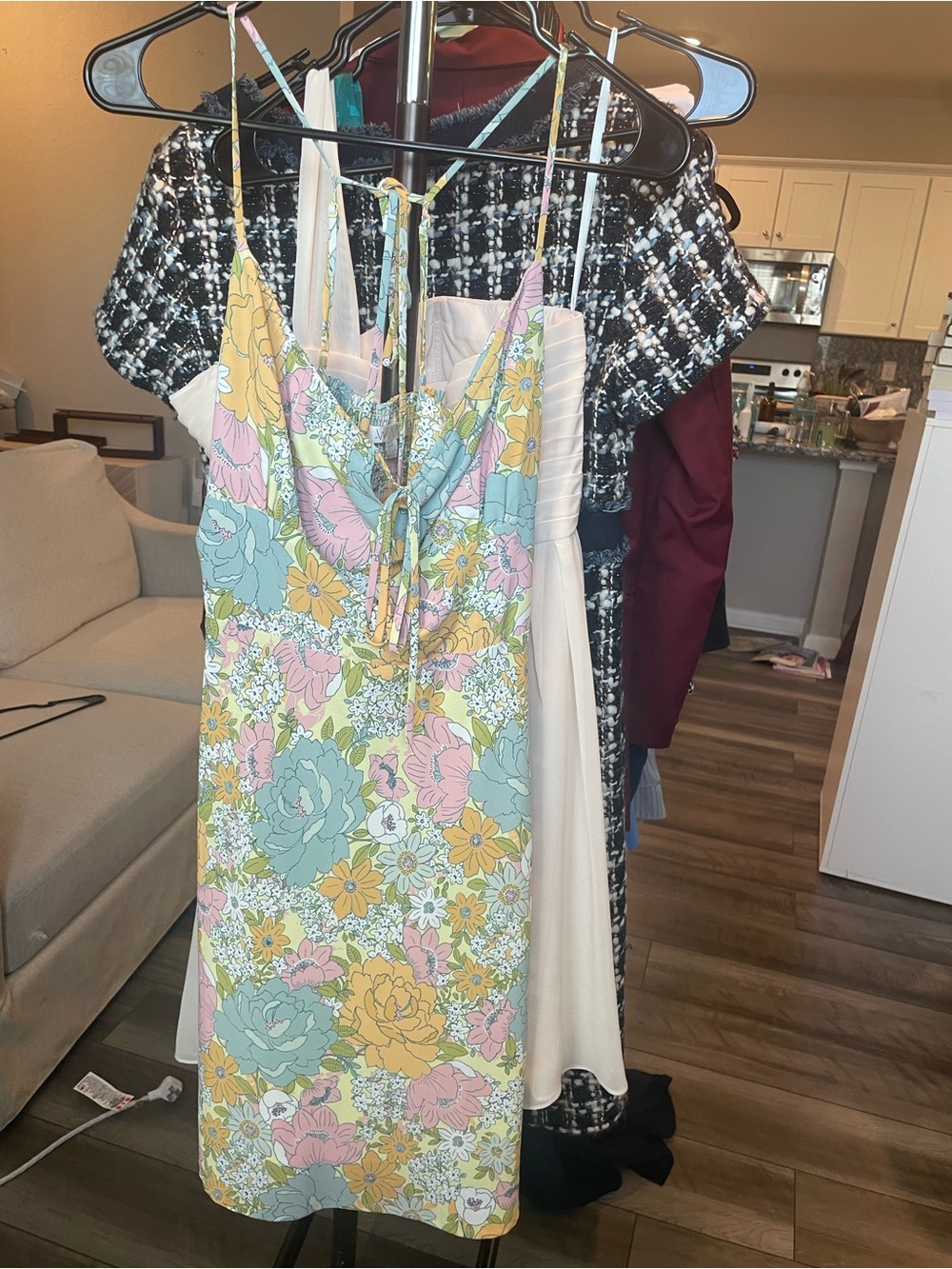 Wayf Pastel Floral Tie-Back Mini Dress in Yellow, Mint & Pink